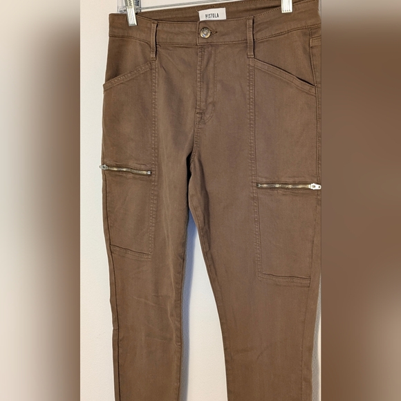 Pistola Jeans Womens Brown Moto Ankle Faux Zipper Pants Stretchy Punk Sz 29 EUC - Picture 4 of 12